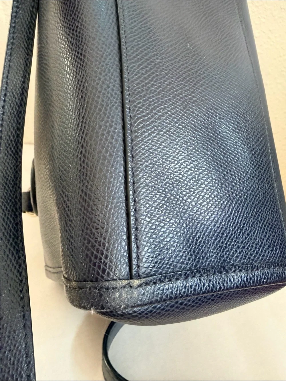 Coach Navy Blue Small Satchel Detachable Crossbody Strap Textured Leather
